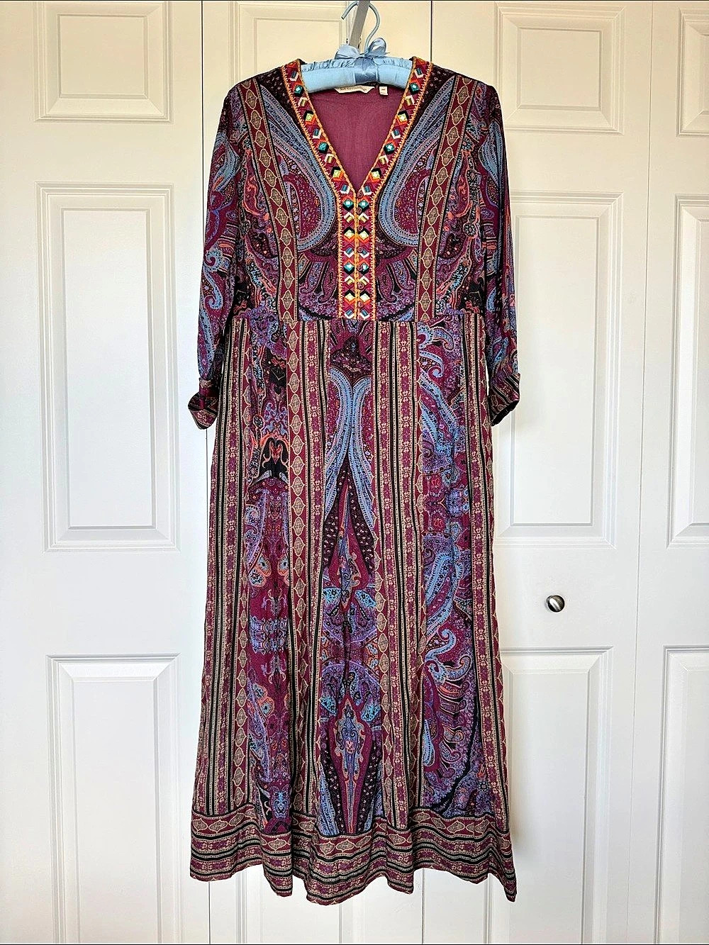 Soft Surroundings Paisley Maxi Dress in Purple & Blue Size PM
